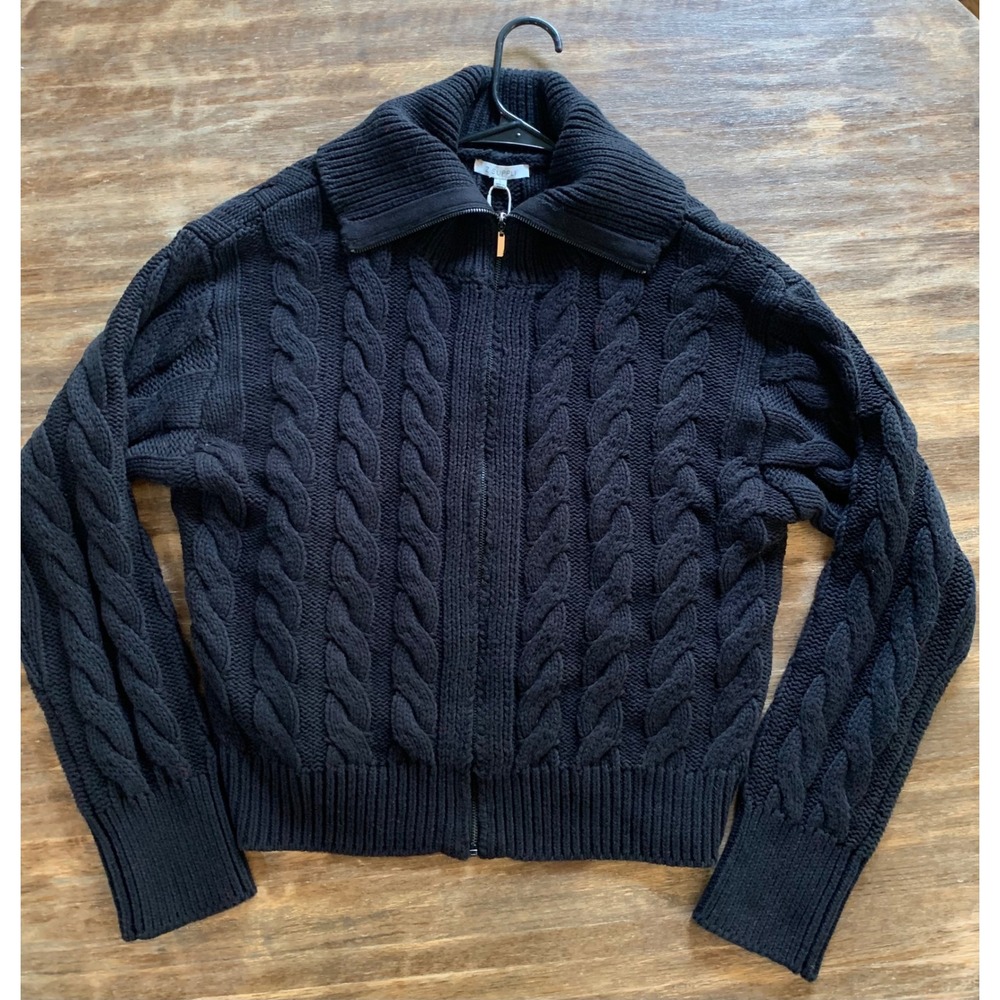 NWT Z Supply Cable Knit Full Zip Sweater Black Minimalist Streetwear Retro L